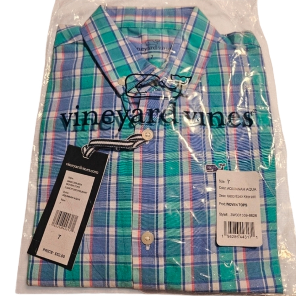 Vineyard Vines Button-Down Shirt Long-Sleeve Classic Check Poplin Boy's Size 7